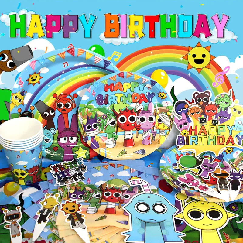 Sprunki Birthday Party Decoration Incredibox Latex Aluminum Foil Balloon For Kids Event Supplies Banner Disposable Tableware