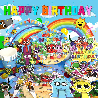 Sprunki Birthday Party Decoration Incredibox Latex Aluminum Foil Balloon For Kids Event Supplies Banner Disposable Tableware