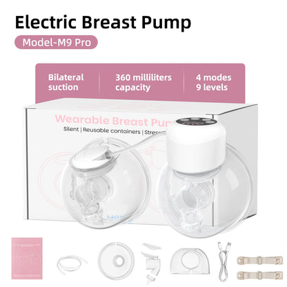 2-in-1 Wearable Breast Pump Hands Free Electric Breast Pumps Comfort Milk Collector W/ LCD Display 4 Modes & 9 Level,300mmHg MAX