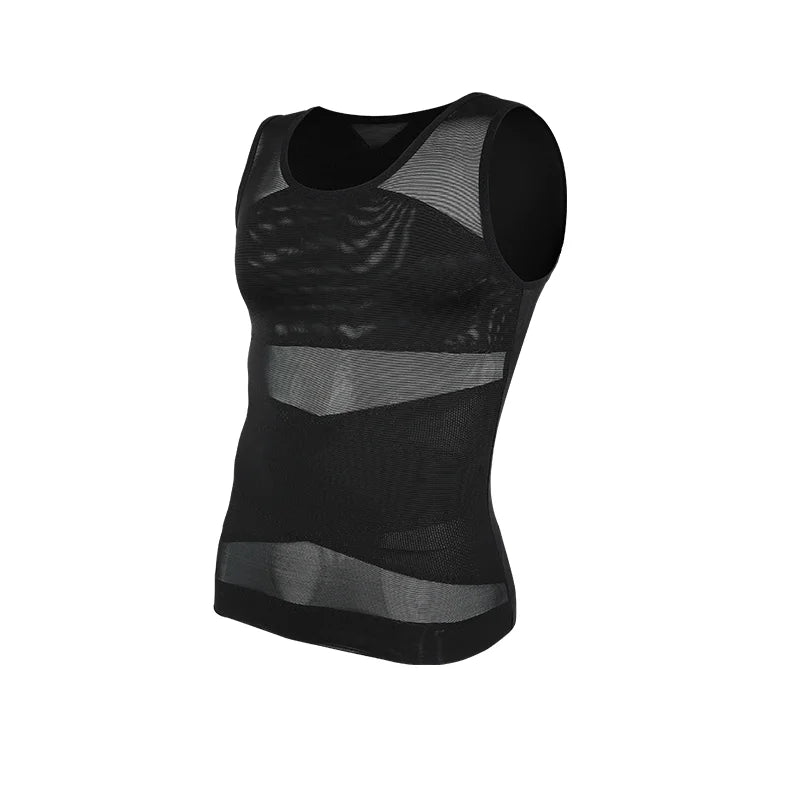 2 PCS Men Cross Mesh Compression Tank Top Gynomastica Shapewear Sleeveless Undershirt Tummy Control Slimming Body Shaper Breathable Waist Trainer Back Support Fitness Vest