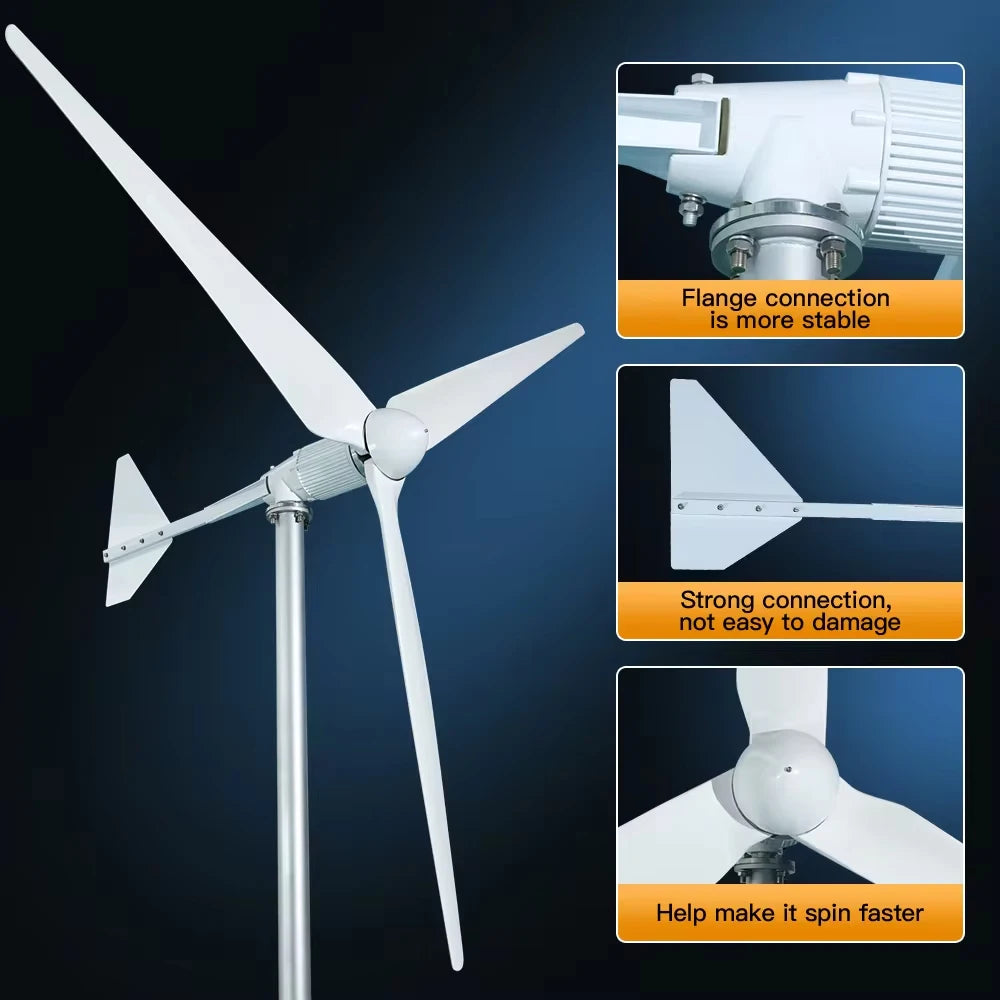REAL POWER 2000W Home Grid Tie System 2KW Wind Turbine Generator With On Grid Inverter 1000W Horizontal Windmill MPPT Regulator