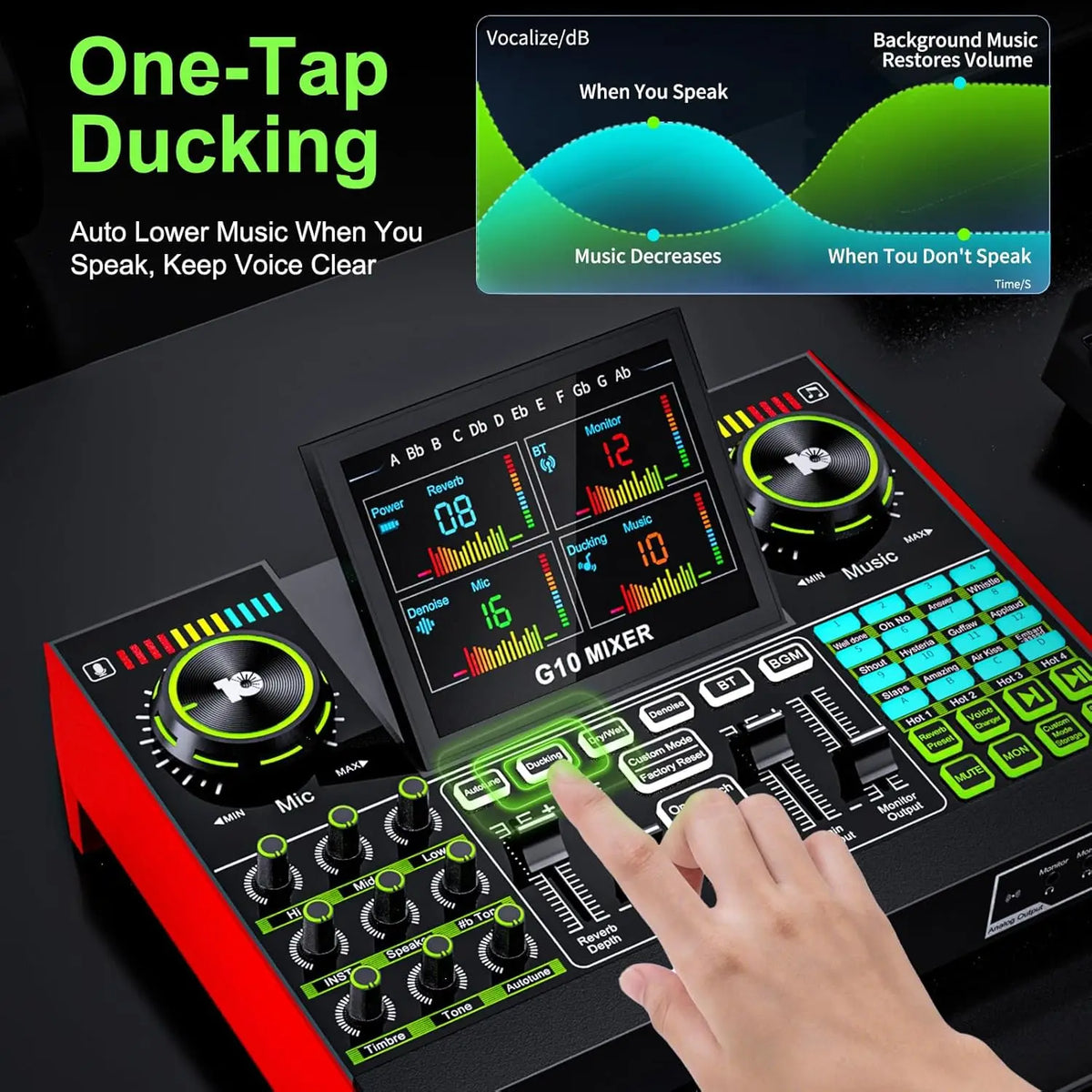 Tenlamp  G10-P15-NB25 Podcast Equipment with 3.5mm Condenser Mic, Sound Board,Sound Card for PC/Phone Podcast Recording, Voice Changer, Denoise,Phantom Power,Reverb，G10 Live Streaming Audio Interface Gaming Audio Mixer