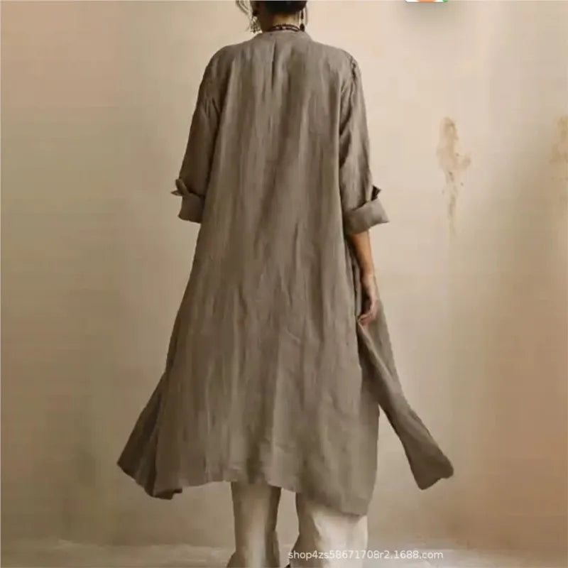Women Casual Loose Long Sleeve 3 Piece Suits Autumn Vintage Solid Street Outfits Sexy V-neck Top + Long Pant + Cardigan Set