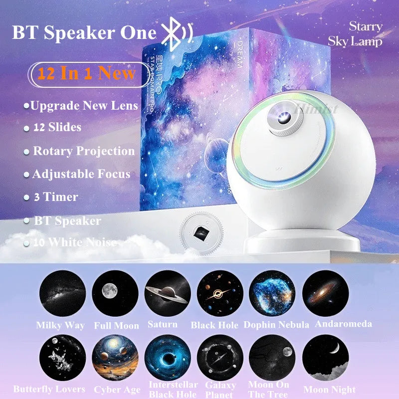 2025 Dynamic Meteor 12 in 1 Ultra Clear Galaxy Projector Lamp Rotary Planetarium Projector Light with Music Player for Kids Gift