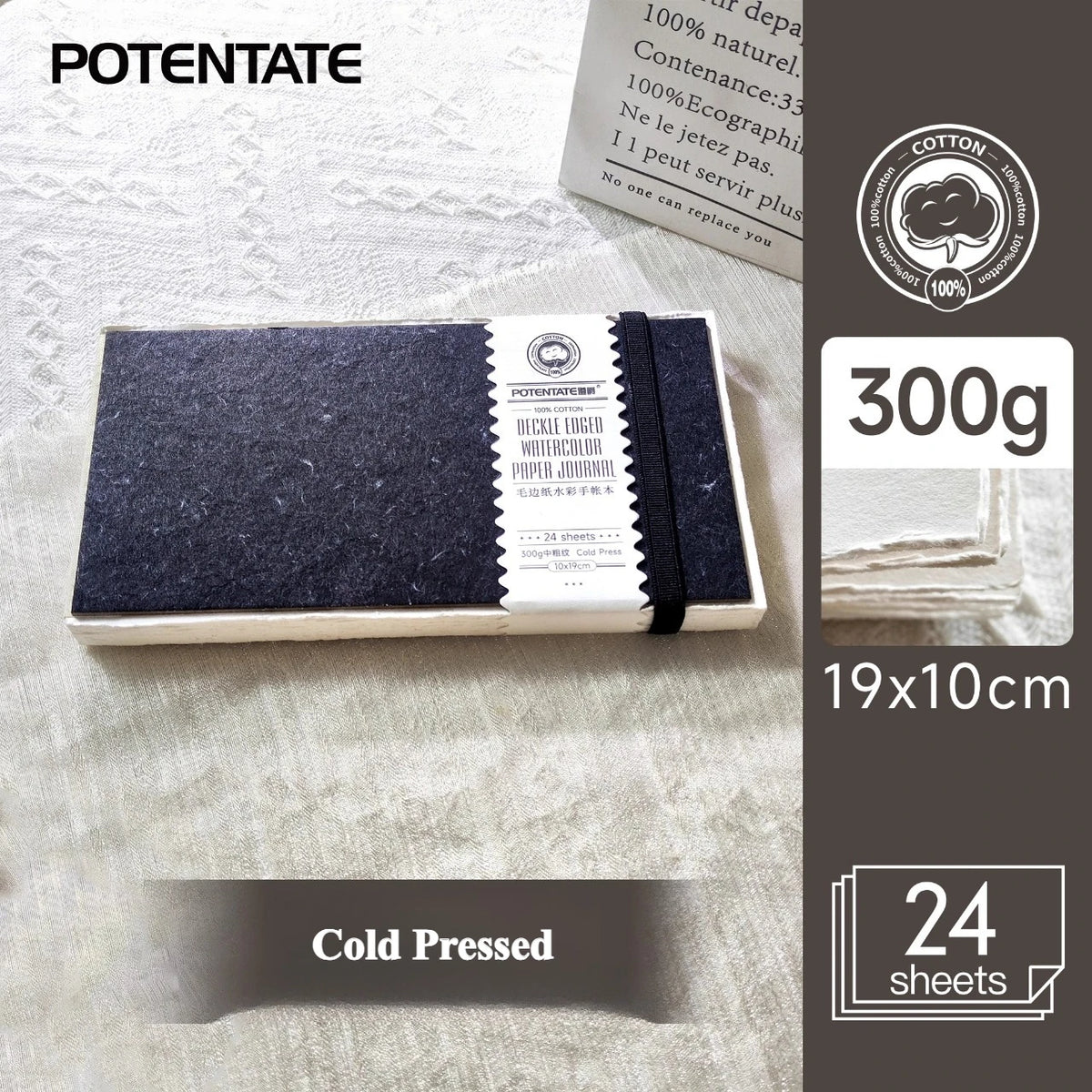 POTENTATE Cotton Fringed Watercolor Notebook 300g Hot/Cold Pressed Specific Watercolor Paper Drawing Book for Art Student