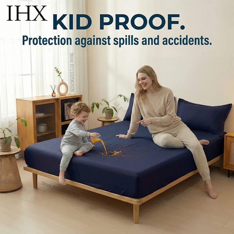 IHX Waterproof Mattress Covers Protector Bed Fitted Sheets with Elastic Band Single Double King Size 140/160/180x200 Custom Size