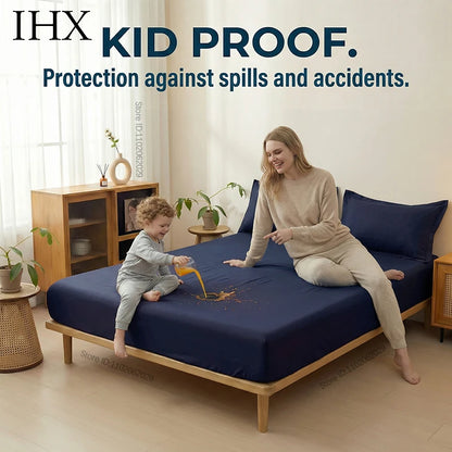 IHX Waterproof Mattress Covers Protector Bed Fitted Sheets with Elastic Band Single Double King Size 140/160/180x200 Custom Size