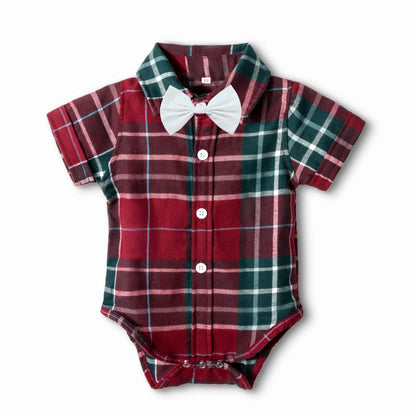 Newborn Boys Bodysuit with Bow Tie Cotton Baby Romper Soft Cartoon Animal Print Formal Short Sleeve Children Top Costume