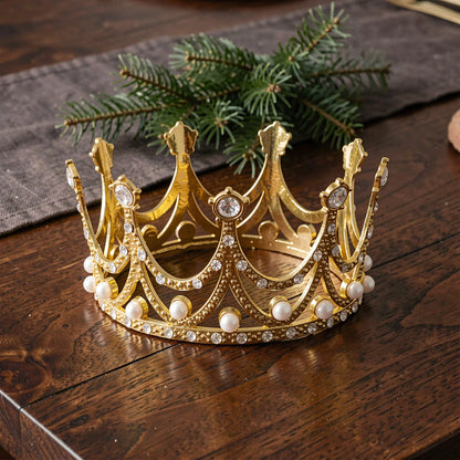 Gold Rhinestone Crown Cake Topper Pearl Tiara Baby Shower Wedding Birthday Party Cake Decorations