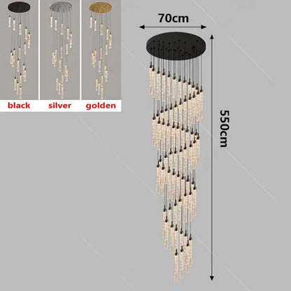 Nordic Minimalist Crystal Chandeliers Staircase Chandeliers Ceiling Lights Loft Double-Floor Rotating Minimalist Pendtant Lamps