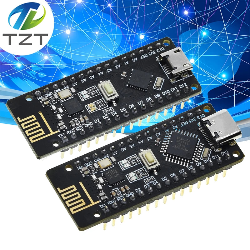 TZT 1/3PCS RF-Nano for Arduino Nano V3.0, Micro USB Nano Board ATmega328P QFN32 5V 16M CH340, Integrate NRF24l01+2.4G wireless