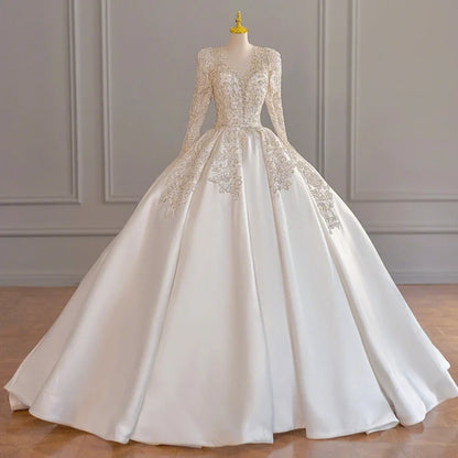 Customized Ball Gown Wedding Dresses Sequins Beads Long Sleeves Bridal Gowns Formal Occasion Vestido De Noiva robe de mariée