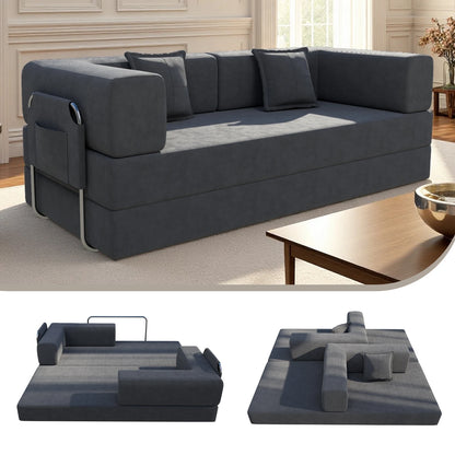 78.7" Convertible Sleeper Sofa Bed, Modular Corduroy Foldable Futon Loveseat, Compression in Box with Fixed Frame, Removable Armrests & Backrest, No Tool Assembly for Living Room Bedroom