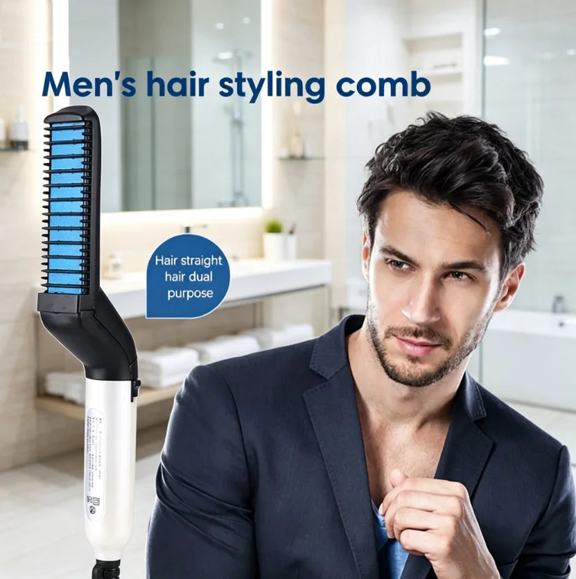 Hair & Beard Straightener Comb – 15s Quick Heating, Anti-Scald, USB Powered, Frizz Control & Volumizing