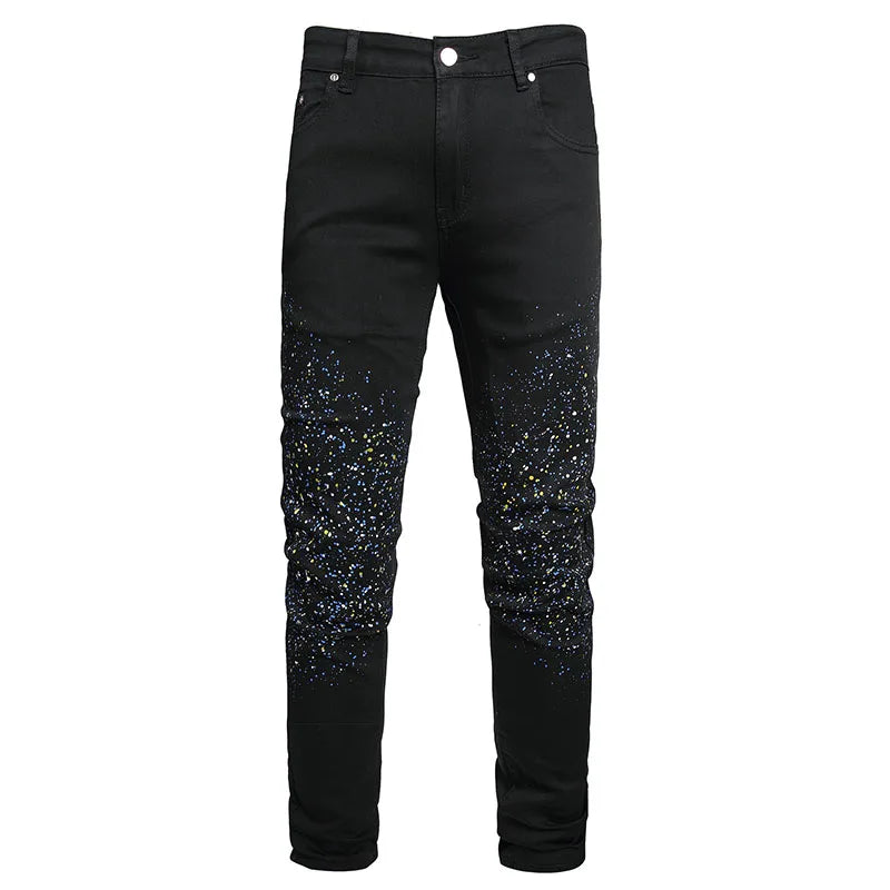 New Fashion Spring Autumn Men's 3D Printed Jeans Pantalon Hombre Black White Nightclubs Young Skinny Biker Denim Trousers