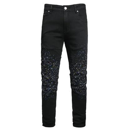New Fashion Spring Autumn Men's 3D Printed Jeans Pantalon Hombre Black White Nightclubs Young Skinny Biker Denim Trousers