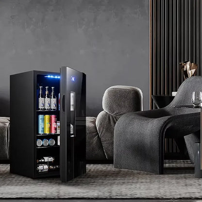 Mini Wine Fridge Electric Beverage Cooler Mirror Glass Door LED Light Built In Refrigerator For Home Kitchen Bar Office Use