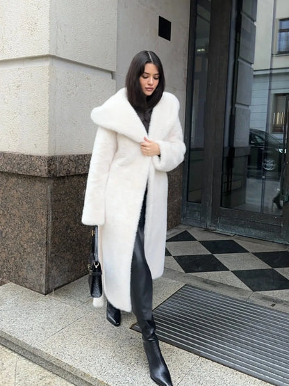 Luxury Long Faux Mink Fur Coat Women 2026 Warm Belted Hooded Fluffy Fur Jacket Thick Chunky Women's Winter Overcoat Outerwear