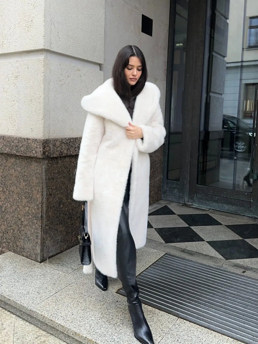 Luxury Long Faux Mink Fur Coat Women 2026 Warm Belted Hooded Fluffy Fur Jacket Thick Chunky Women's Winter Overcoat Outerwear