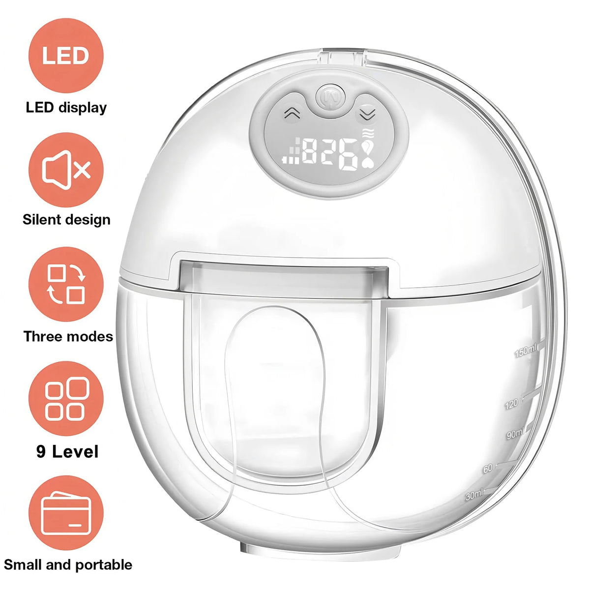 1PCS Wearable Electric Breast Pump Hands-Free Portable Smart 3 Modes 9 Levels Adjustable Breastfeeding Milk Collector for Mother