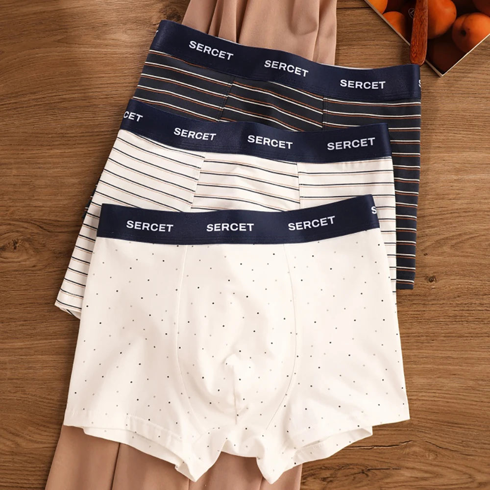 1/3PCS 95% Cotton Soft Boxers Striped/Dot/Plaid Knit Man Underwear Autumn Breathable Antibacterial 3D Mesh Crotch Men's Panties