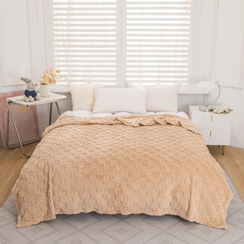Waffle Blanket, Winter Knitted Blanket, Jacquard Braid Blanket, Warm Gift Blanket ,for Bed Sheet or Sofa Cover Four-season