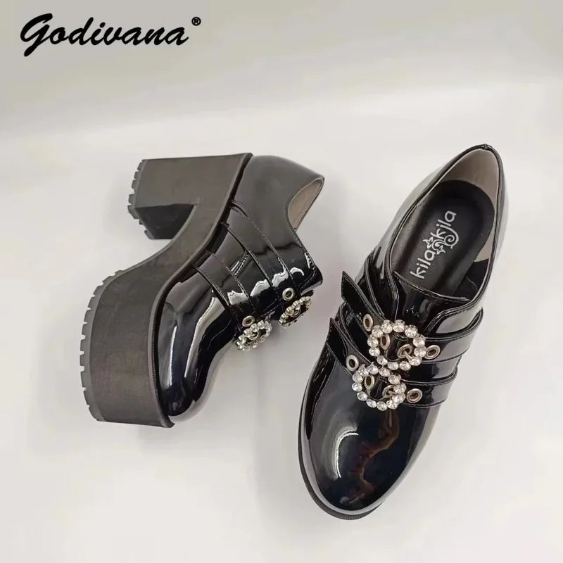 RGD4 Japanese Mine Series Round Drill Buckle JK Patent Leather Shoes Student Mass-Produced Platform High Heels Uniform Wom DP[7/