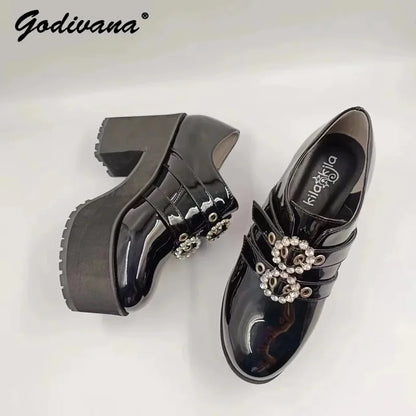 RGD4 Japanese Mine Series Round Drill Buckle JK Patent Leather Shoes Student Mass-Produced Platform High Heels Uniform Wom DP[7/