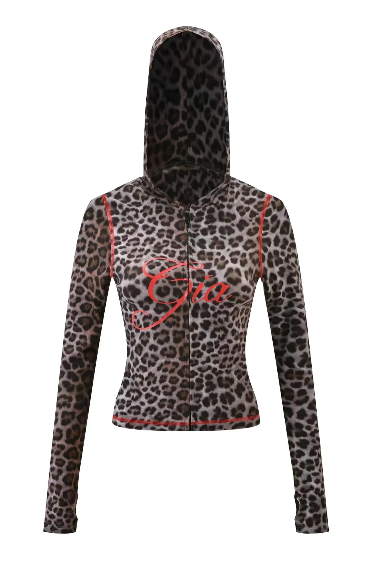 GIA Front Shoulder Slim Fit Jacket Pants Set with Letter Print Design Hooded Zipper Snake Pattern Short Fit Streetwear