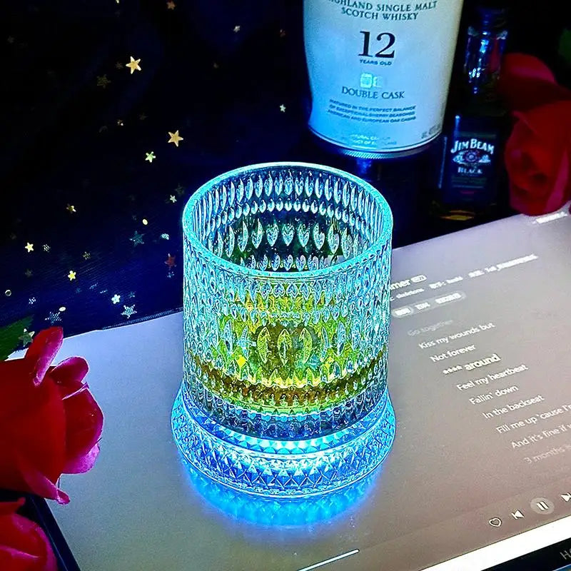 LED Glowing 360° Rotating Glass Cup for Home Bar and Wine Festivities