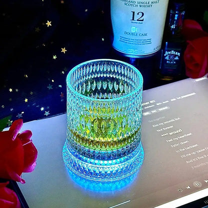 LED Glowing 360° Rotating Glass Cup for Home Bar and Wine Festivities