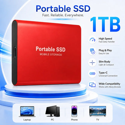 2TB External Hard Drive 4TB Portable SSD USB-C High-Speed Storage Disk for File Backup Compact & Durable