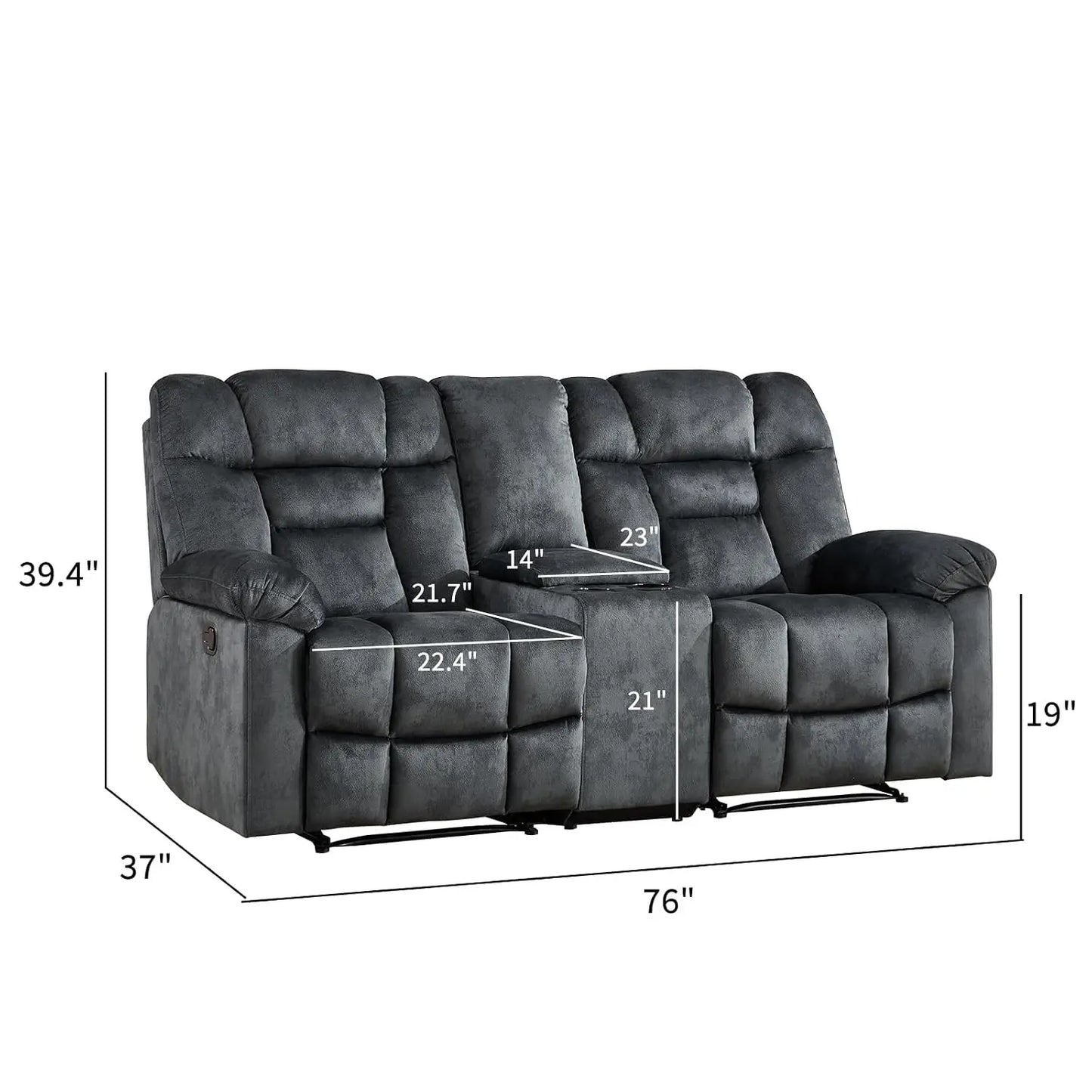 Fabric Recliner Manual Loveseat Couch for Living Room, 2 Seater Reclining Sofa Chair with Storage and Cup Holders,, Custom