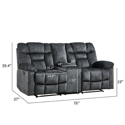 Fabric Recliner Manual Loveseat Couch for Living Room, 2 Seater Reclining Sofa Chair with Storage and Cup Holders,, Custom