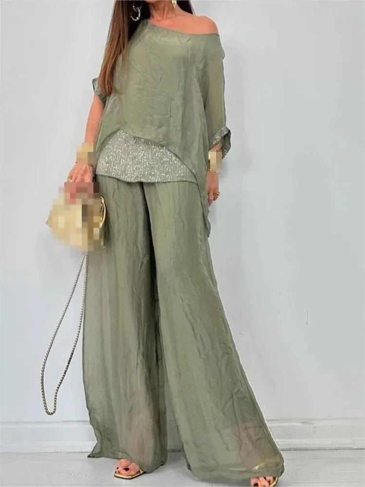 New Autumn Collection Chiffon Round Neck Five Quarter Sleeve Short