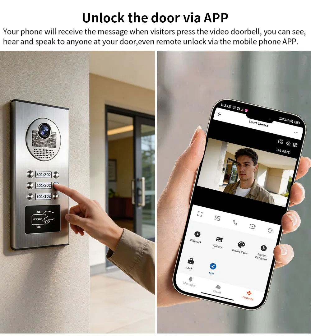 ANJIELO 2-12 Units Apartment Doorbell Video Intercom System Digital Frame Background Music Detection Preview NEW 2026