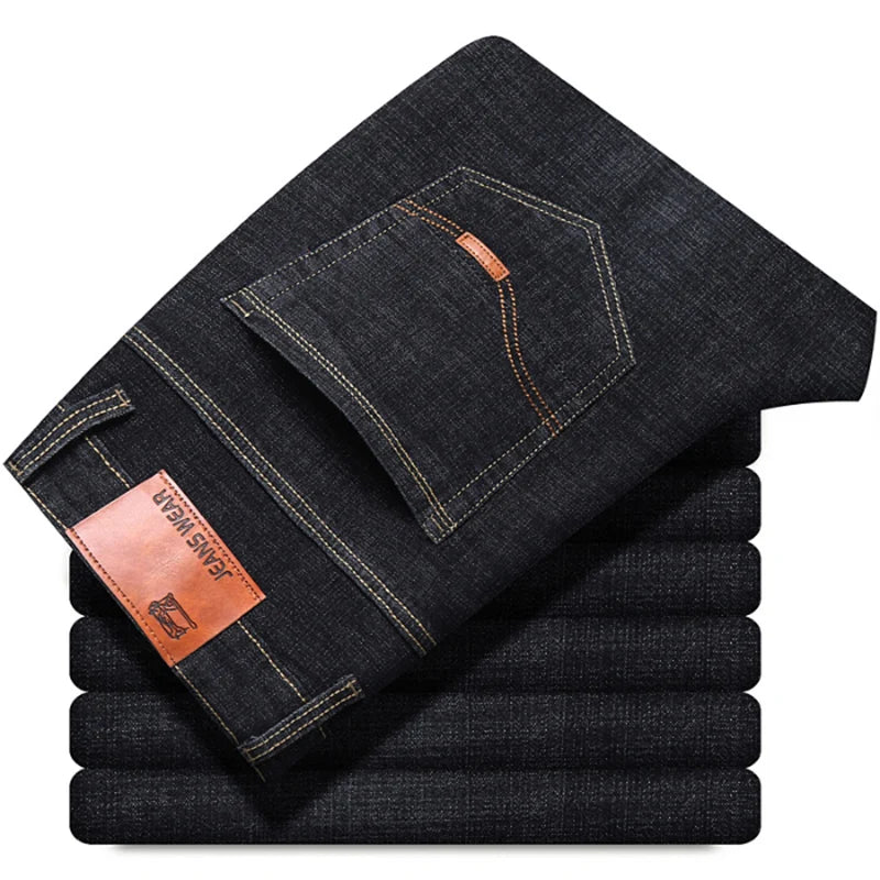 Men's Slim Fit Stretch Jeans | Classic Business Casual Denim | Black & Blue