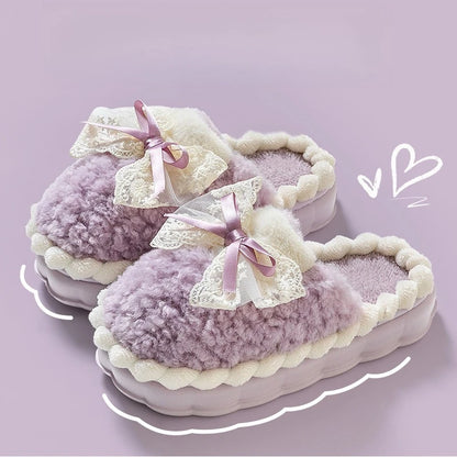 2026 New Women's Plush Slippers - Bow Detail Winter House Shoes, Ultra-Soft Non-Slip Indoor Slippers for Home&Maternity Comfort