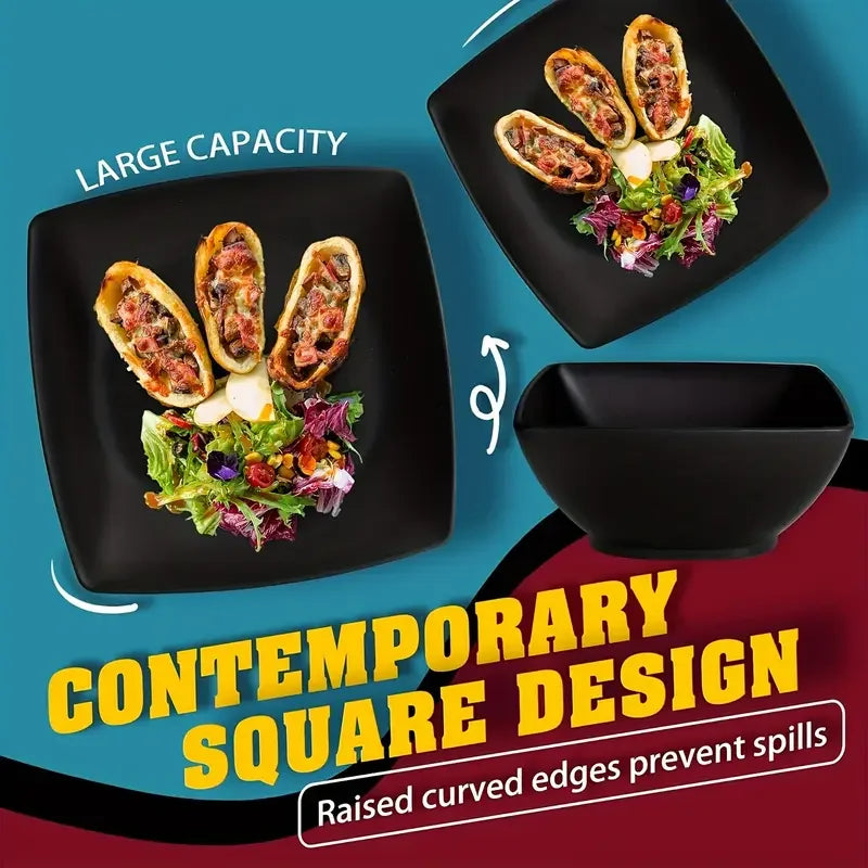 16/32 Square Plate Salad Bowl Tableware Set, Square Plate Bowl Cup, Dishwasher Washable