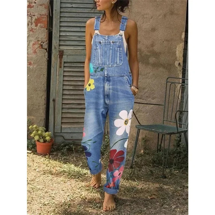 floral printed New Arrival Sleeveless Jumpsuit Jeans Sexy Bodysuit Women Denim Overalls Rompers Girls Pants Mom Jeans Ladies