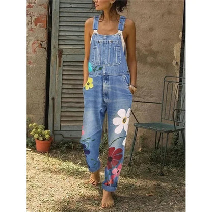 floral printed New Arrival Sleeveless Jumpsuit Jeans Sexy Bodysuit Women Denim Overalls Rompers Girls Pants Mom Jeans Ladies