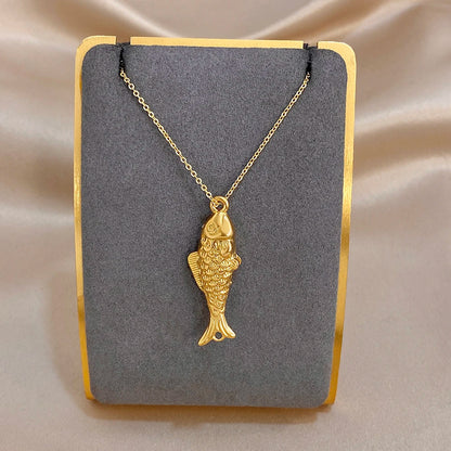 18K Gold Plated Stainless Steel Fish Pendant Necklace for Women