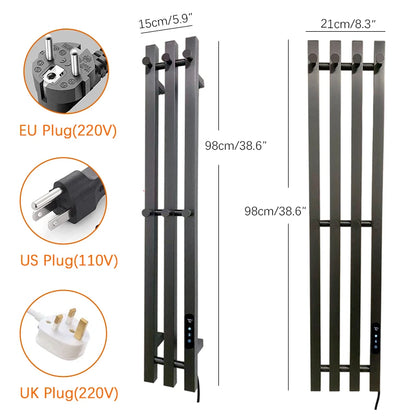 OXG Electric Heated Towel Rack Wall Mounted Bathroom Towel Warmer Dryer Heater 3 Bars Timer Touch Control WiFi Energy Saving