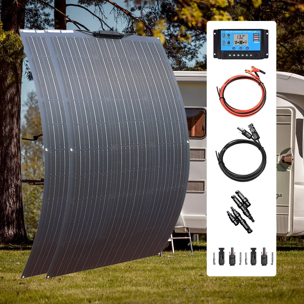 Solar Panels 100W 200W 300W 400W Solar Panel Kit or 18V Flexible Mono Photovoltaic Solar Plate Power 12V 24V Camping Car