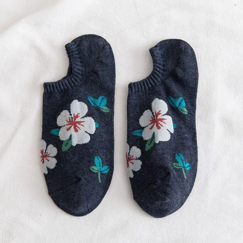 New Style Crew Socks for Women Spring Fashion Cute Flower Long Cotton Socks Japanese Style Breathable Casual Trendy Absorb Sweat