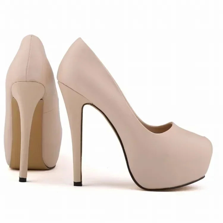 Women Pumps Sexy Stilettos Fashion Super 14cm Round Toes High Heels Platform Casual Thin Party Red Wedding Shoes Plus Size 44