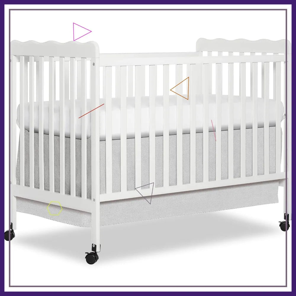 White 3-in-1 Convertible Baby Crib with 4 Height Adjustments, Toddler Bed Conversion & Locking Wheels