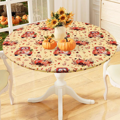 Waterproof PVC Flannel Table Cover Elastic Fitted Tablecloth Floral Pumpkin Christmas Pattern Dining Party Decoration