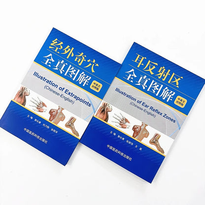 Chinese Medicine Acupoint Reference Book Set Extra Meridian Points & Ear Reflex Zones Illustrations Bilingual Chinese English