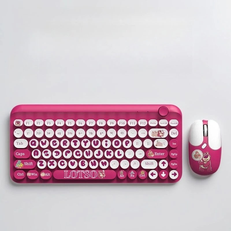 Mickey Bluetooth Wireless Keyboard and Mouse Set 84 Keys Cartoon Round Keycaps Mini Keyboard for Laptop Compute Gaming Office